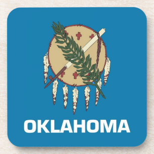 Hard plastic coaster with flag of Oklahoma, USA