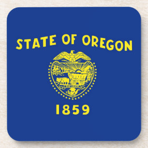 Hard plastic coaster with flag of Oregon, USA