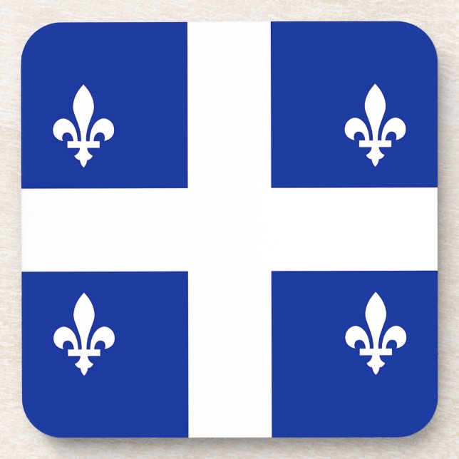 Hard plastic coaster with flag of Quebec, Canada (Front)