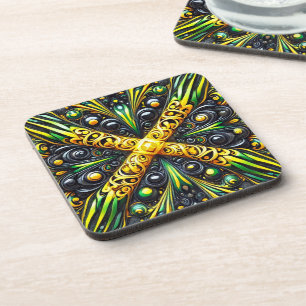 Hard plastic coaster with Jamaican Colours Design