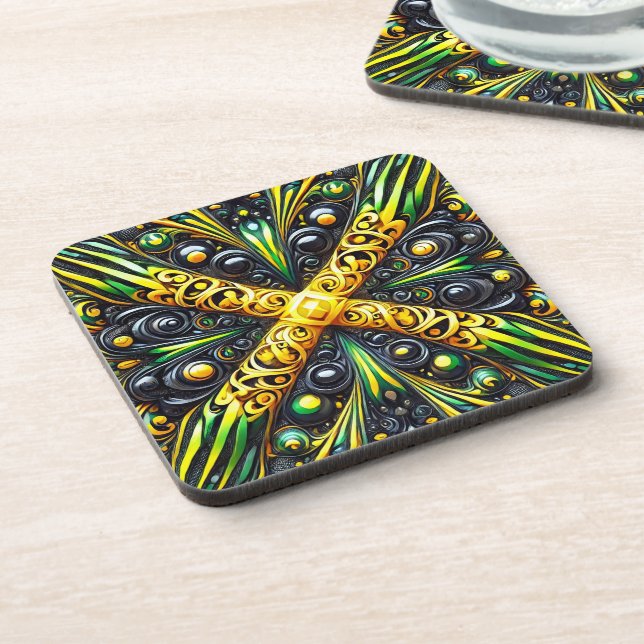Hard plastic coaster with Jamaican Colours Design (Left Side)