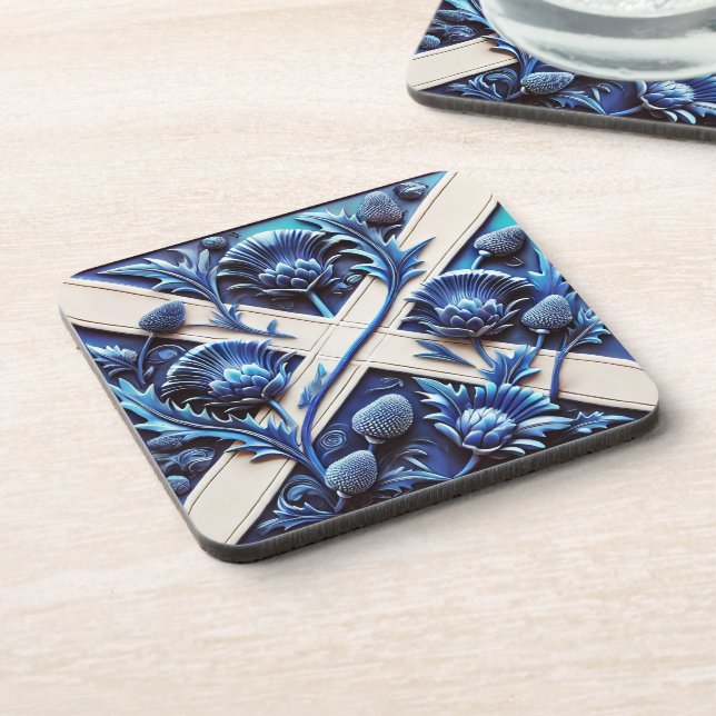 Hard plastic coaster with Scottish Thistles Design (Left Side)