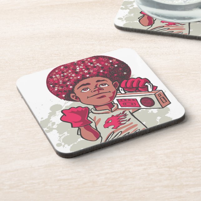 Hard Plastic Coaster – YOUTH Power Afro & Boombox  (Left Side)