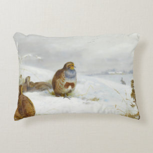 Hard times- partridges and a hare, Art Birds Accent Pillow