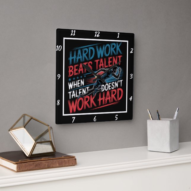 Hard Work Beats Talent Runner Square Wall Clock (Office)