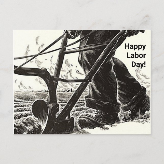 Hard Work Plowing field Happy Labour Day worker Holiday Postcard (Front)