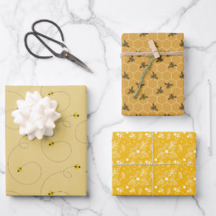 Hard Working Honey Bee Set of 3 Wrapping Paper Sheet