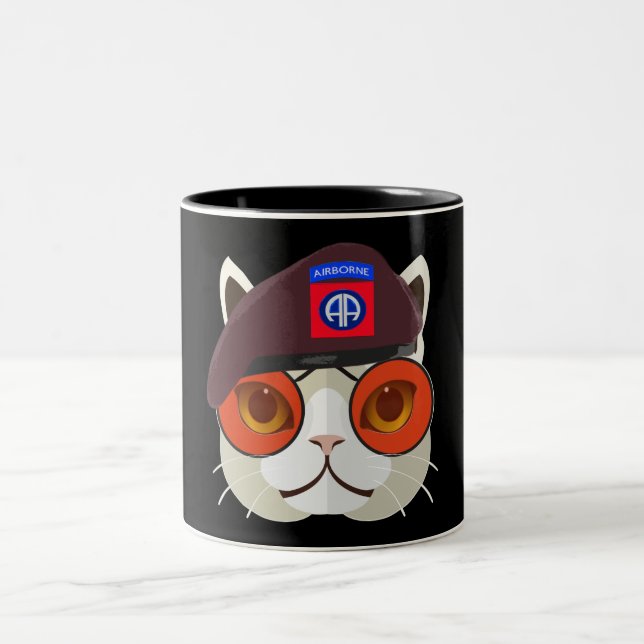 Hardcore 82nd Airborne Kitty Kat! Two-Tone Coffee Mug (Center)