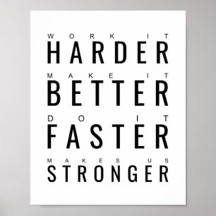 Harder Better Faster Stronger Motivational Quote Poster