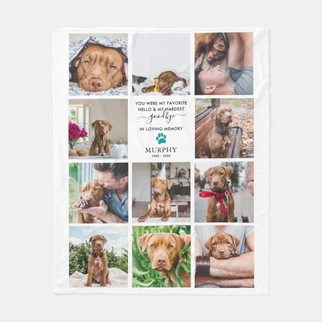 Hardest Goodbye | Pet Memorial 11 Photo Collage Fleece Blanket (Front)