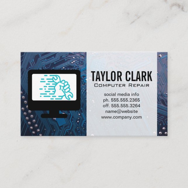 Hardware Electronics | Wrench in Hand Business Card (Front)