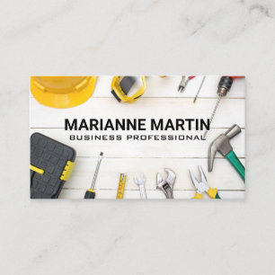 Hardware Power Tools on Table Carpentry Business Card