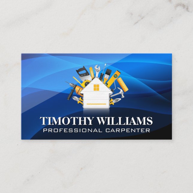 Hardware Tools | Blue Abstract Background Business Card (Front)
