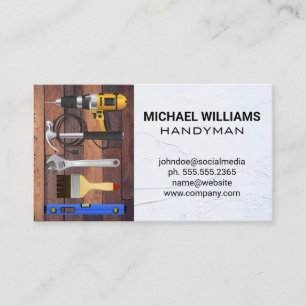 Hardware Tools Handyman Wood and Spackled Wall Business Card