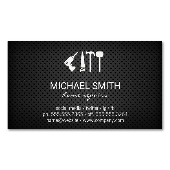 Hardware Tools | Perforated Mesh Background Magnetic Business Card (Front)