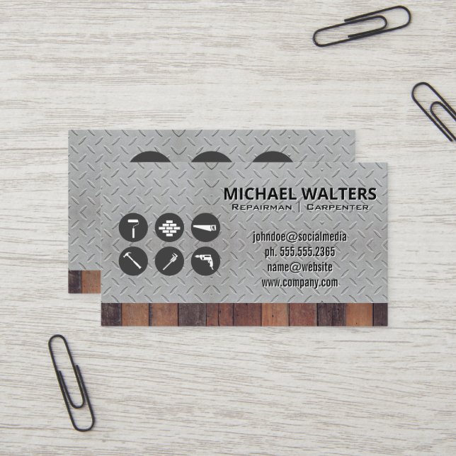 Hardware Tools | Steel and Wood Business Card (Front/Back In Situ)