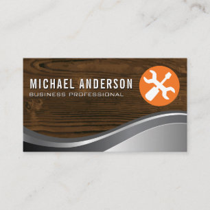 Hardware Tools Wood Grain Metal Business Card