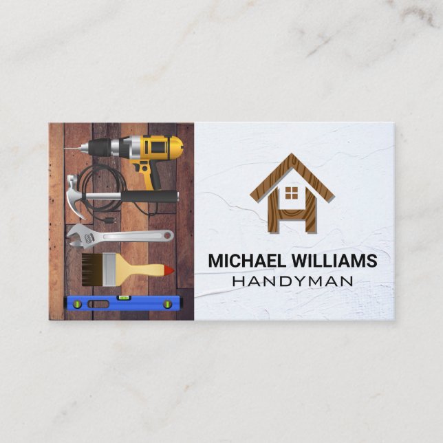 Hardware Tools | Wood Home Logo Business Card (Front)