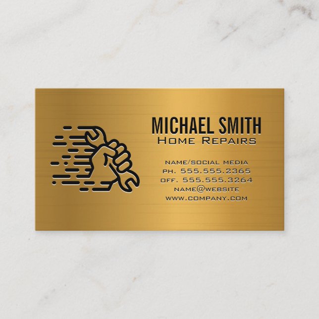 Hardware Tools | Wrench in Hand Business Card (Front)