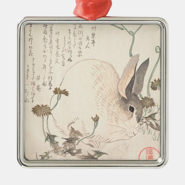 Hare and Dandelion, Kubo Shunman, Japanese art Metal Ornament (Front)