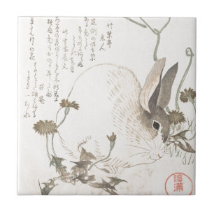 Hare and Dandelion, Kubo Shunman, Japanese Art Tile
