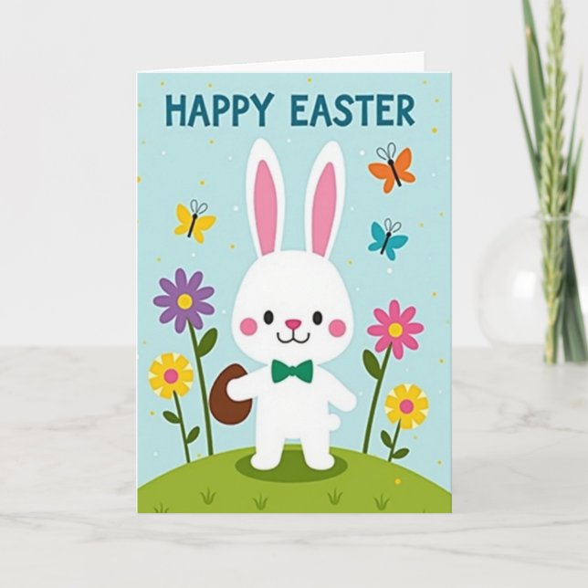 Hare And Flowers Easter Card (Front)
