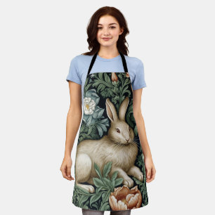 Hare and flowers in the garden art nouveau style apron