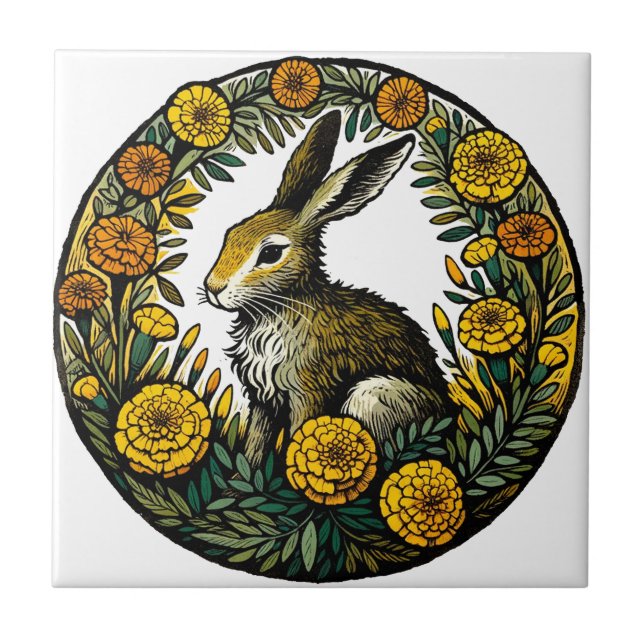 Hare and Marigolds                                 Tile (Front)