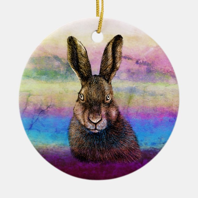 Hare drawing  ceramic ornament (Front)