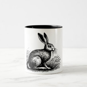 Hare in Field Illustration Two-Tone Coffee Mug