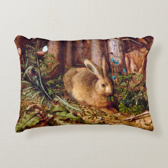 Hare in the Forest Hans Hoffmann Rabbit Painting Accent Pillow (Front)