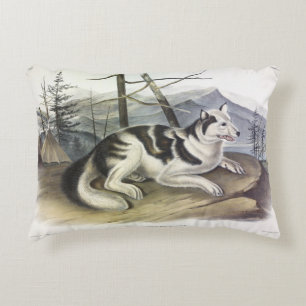 Hare-Indian Dog (Mackenzie River Dog) by Audubon Accent Pillow