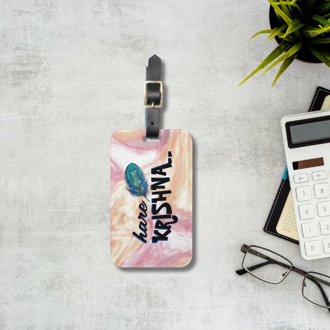 "Hare Krishna" Peacock Feather Hindu Luggage Tag (Creator Uploaded)