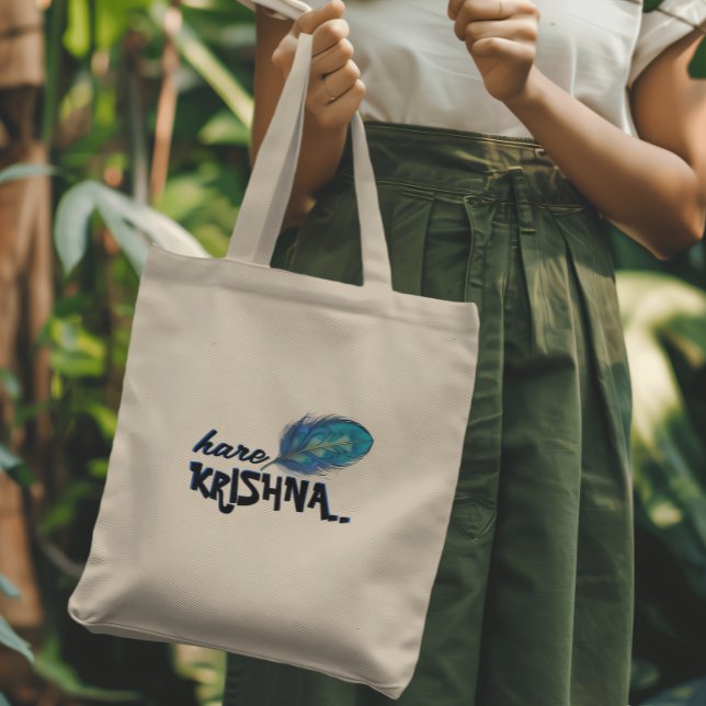 "Hare Krishna" Peacock Feather Hindu Tote Bag (Creator Uploaded)