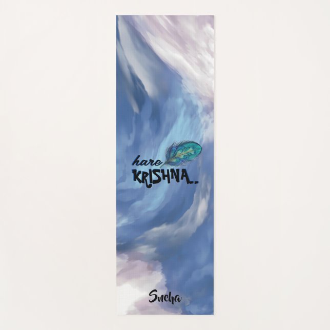"Hare Krishna" Peacock Feather Meditation & Yoga Mat (Front)