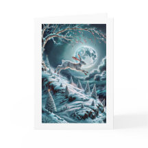Hare Leaping Winter Scene Folded Greeting Card