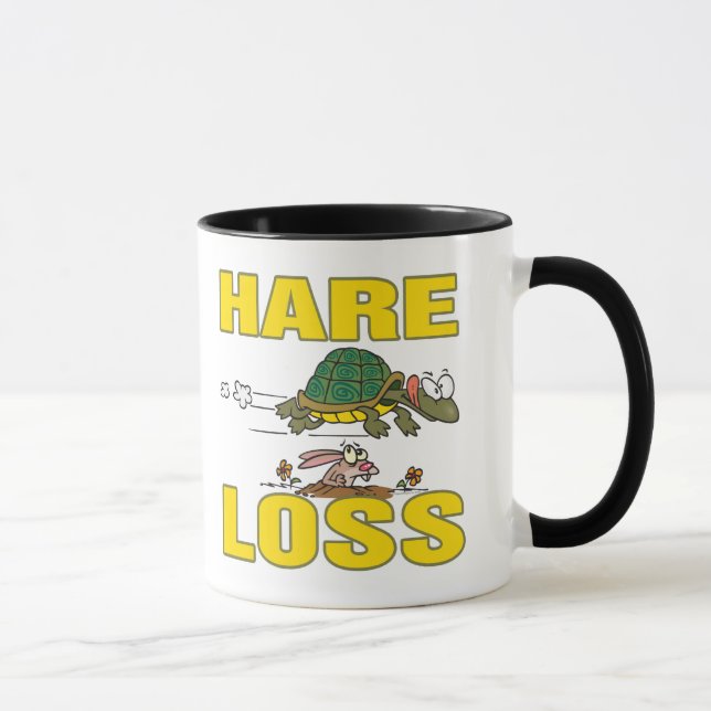 hare loss funny hair loss fable pun cartoon mug (Right)