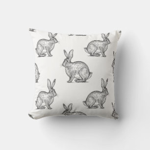 Hare or rabbit. Seamless pattern with forest anima Throw Pillow