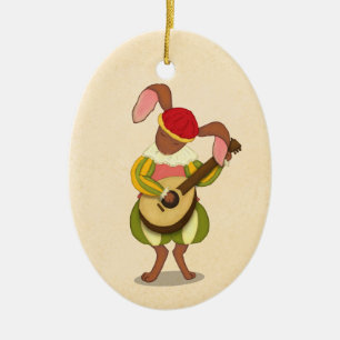 Hare Playing Lute Medieval Christmas Personalized Ceramic Ornament