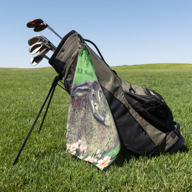 Hare Rabbit Animal Fun Personalized Golf Towel (Green)