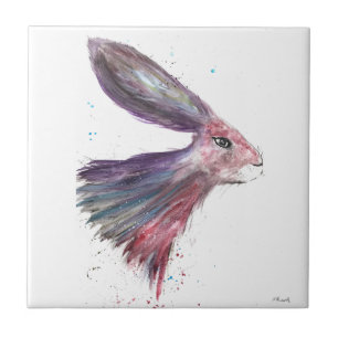 Hare Rabbit Animal watercolor Purple Vintage Tile
