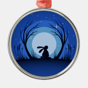 Hare, Rabbit Moonlight Silhouette Metal Ornament