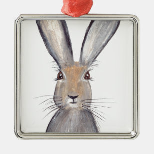 Hare rabbit watercolor animal woodland vintage  metal ornament