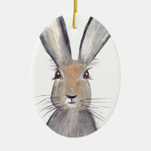 Hare rabbit watercolor ceramic ornament