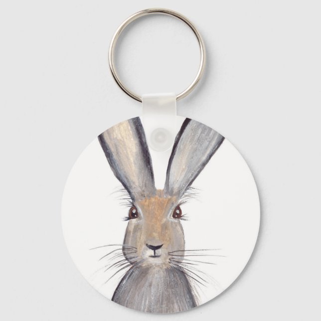 Hare rabbit watercolor keychain (Front)