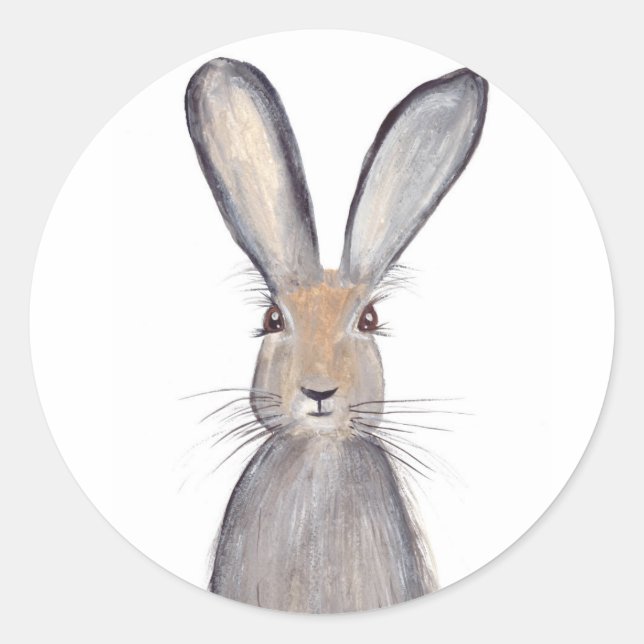 Hare rabbit watercolor postcard classic round sticker (Front)