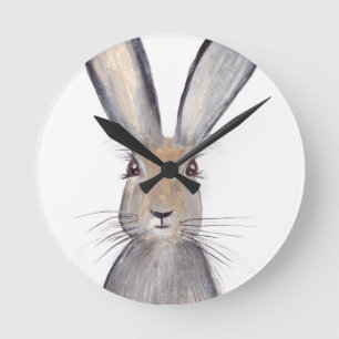 Hare rabbit watercolor round clock
