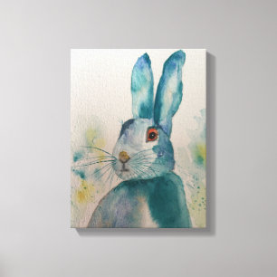 Hare Rabbit Watercolour Blue Canvas Print