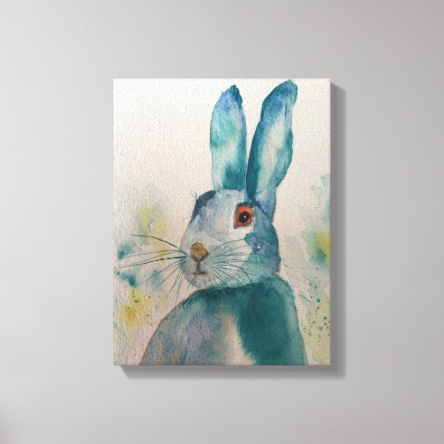 Hare Rabbit Watercolour Blue  Canvas Print (Front)