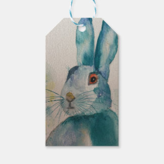 Hare Rabbit Watercolour Blue gift tag. Gift Tags